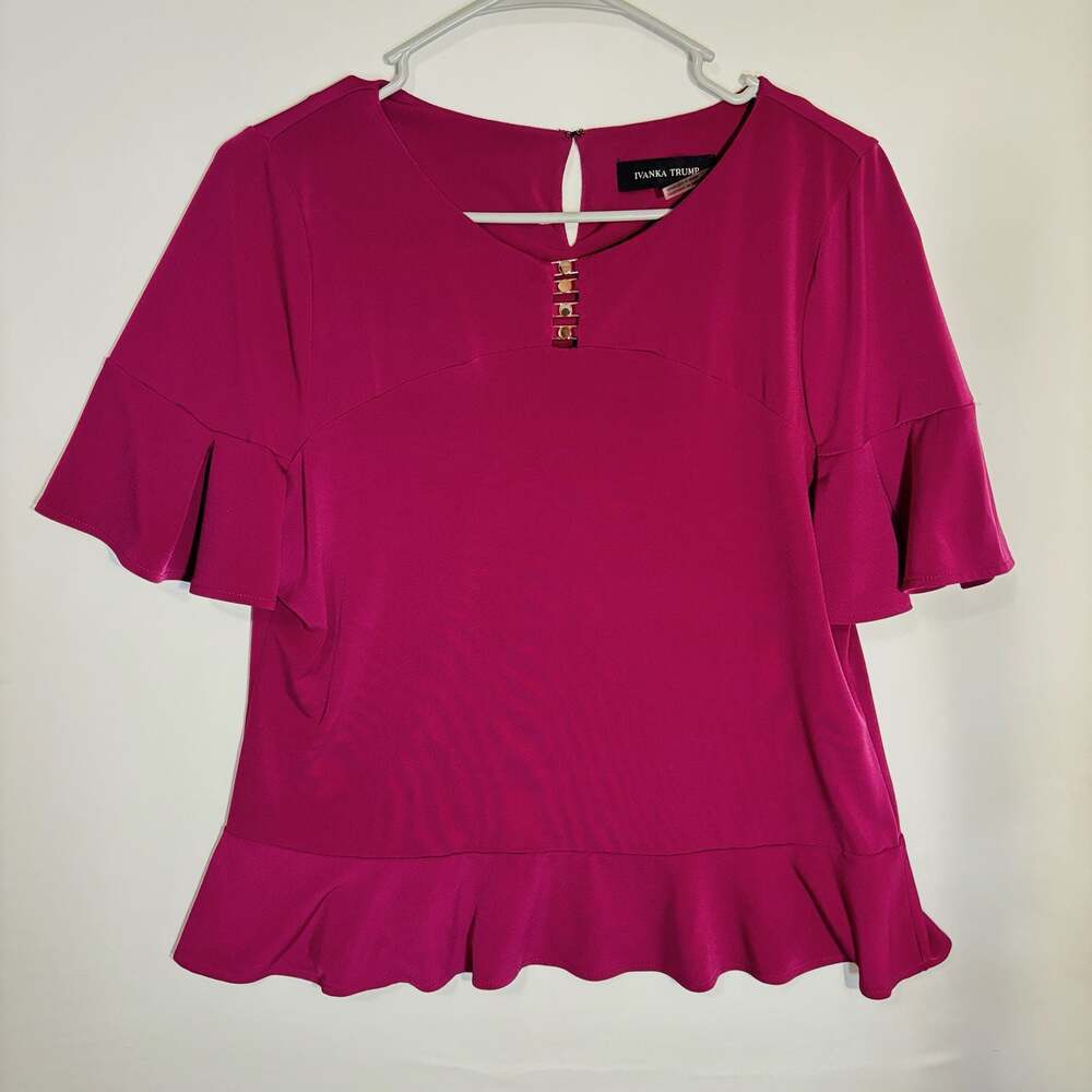 Ivanka Trump Hot Pink Blouse Size M Ruffle Sleeve workwear to datenight‎
